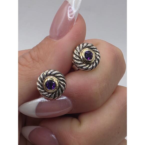 David Yurman Sterling Silver Amethyst Cookie Stud Earrings - Picture 6 of 16